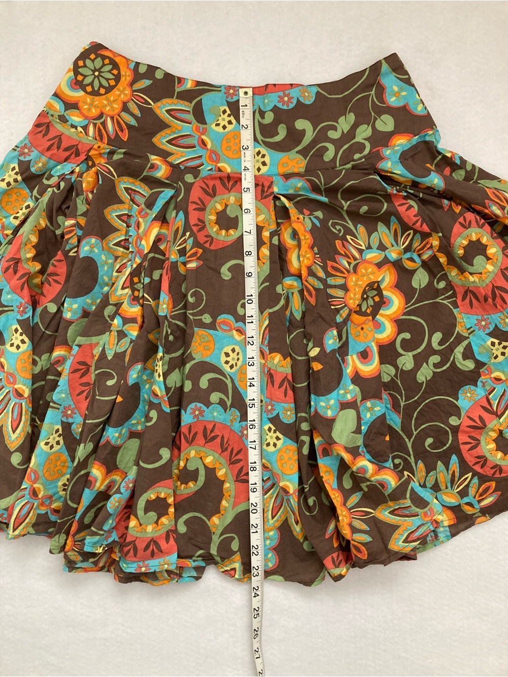 New York & Company brown pleated midi skirt with colorful floral paisley print - Picture 5 of 9